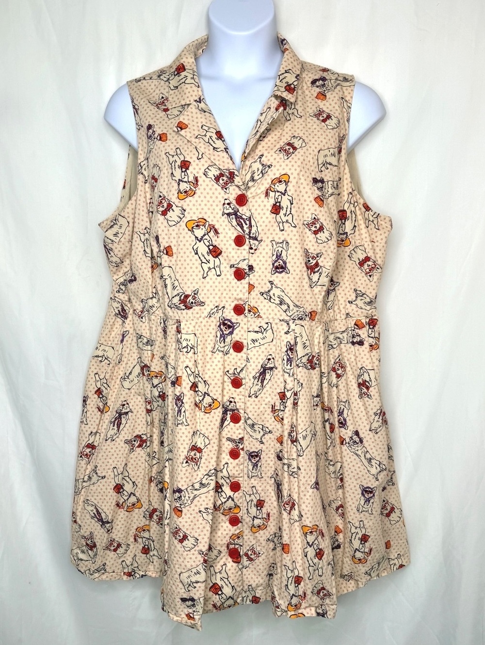 ModCloth 100% Cotton Community Brunch Corgi Dog Print Dress 4X